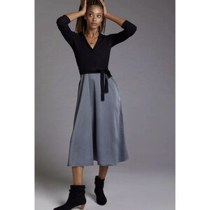 Anthropologie Daily Practice Carbon Shimmer Sleeveless Wrap Midi Dress